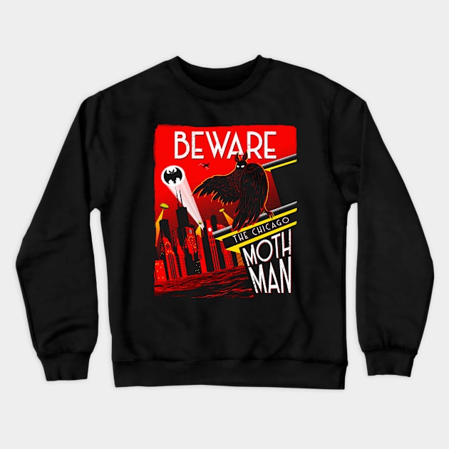 Beware the Chicago Mothman! Cryptid Cryptozoology Crewneck Sweatshirt by Strangeology